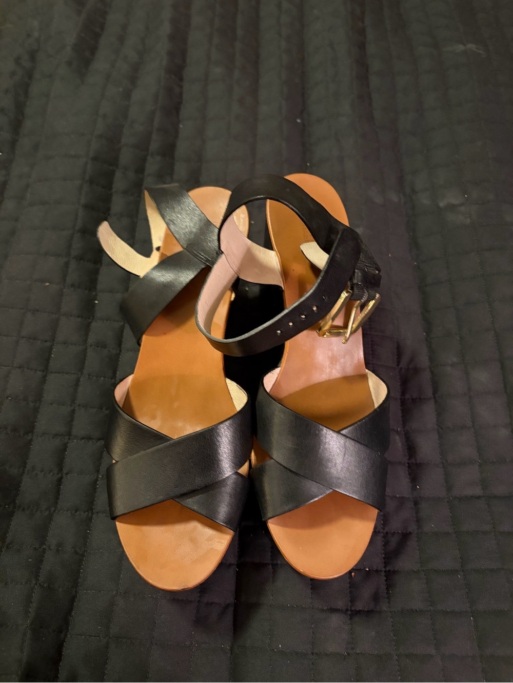 Michael Kors Classic Black Leather Cross-Strap Women's Sandals